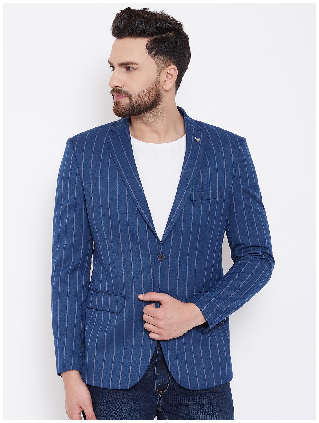 

CANARY LONDON Men Blue Striped Slim fit Single Breasted Blazer