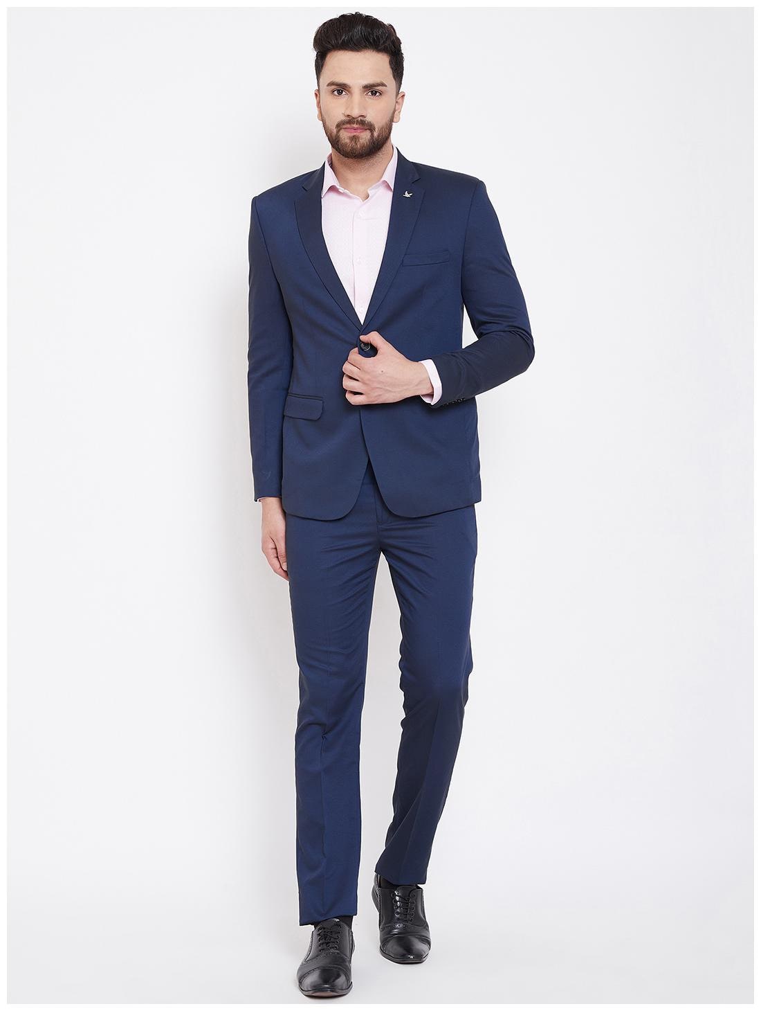 

CANARY LONDON Men Polyviscose Textured Blazer and Trouser Blue