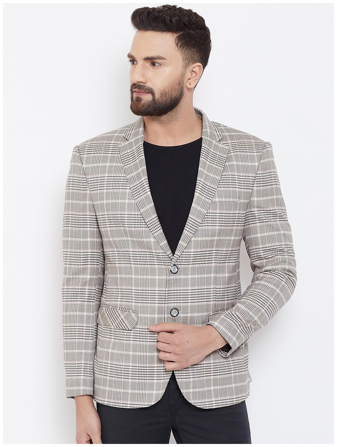 

CANARY LONDON Men Grey Checked Slim fit Single Breasted Blazer