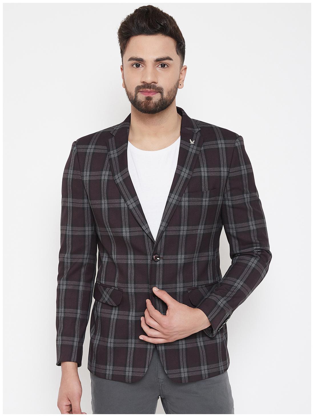 

CANARY LONDON Men Maroon Checked Slim fit Single Breasted Blazer