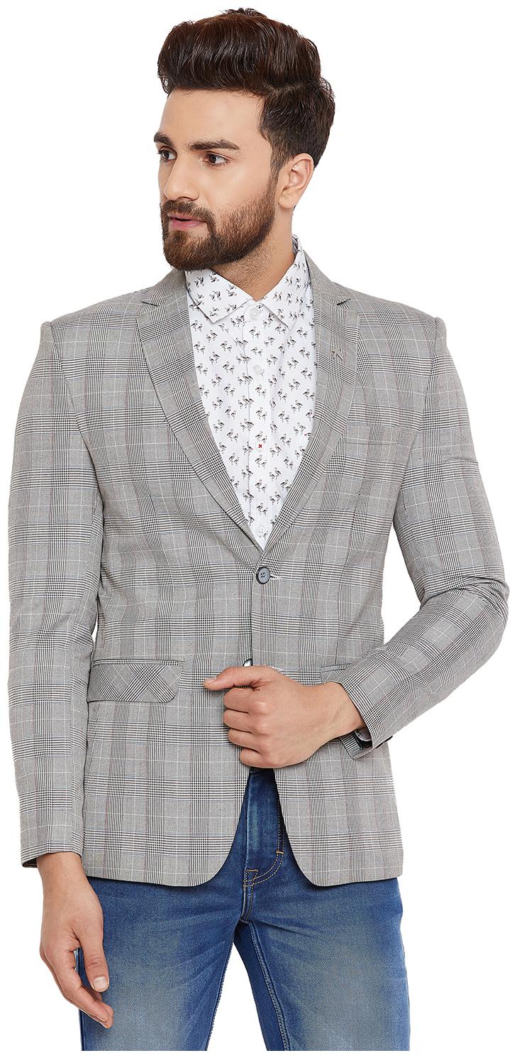 

CANARY LONDON Men Grey Checked Slim fit Single Breasted Blazer