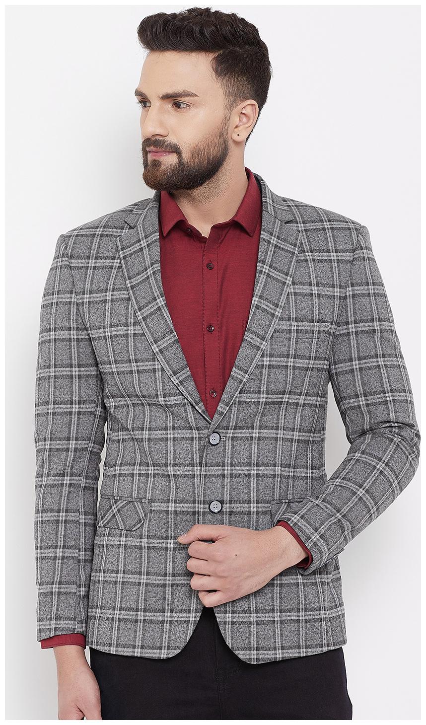

CANARY LONDON Men Grey Checked Slim fit Single Breasted Blazer