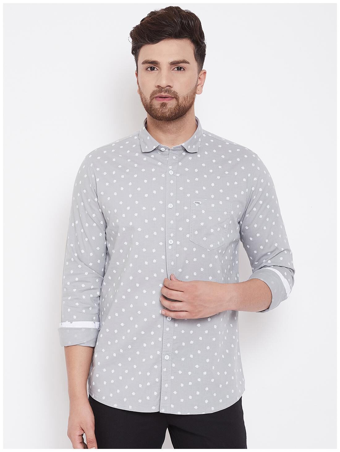 

CANARY LONDON Men Grey Printed Slim Fit Casual Shirt