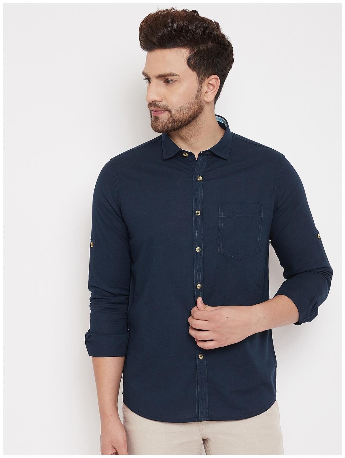 

CANARY LONDON Men Navy Blue Solid Slim Fit Casual Shirt