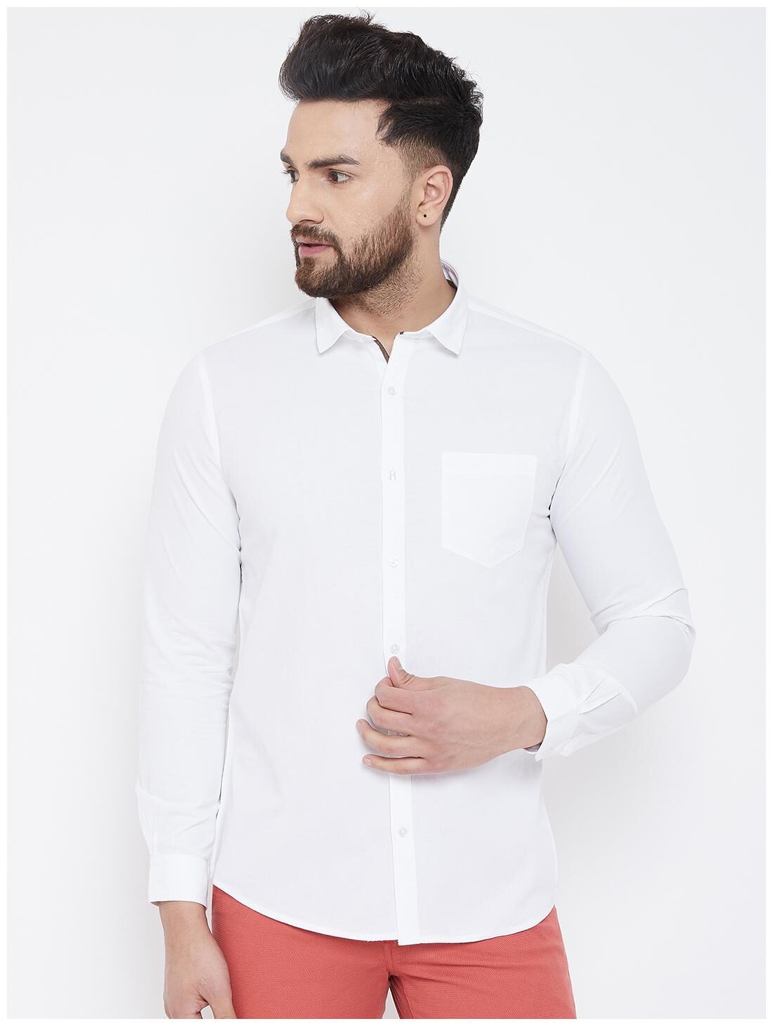 

CANARY LONDON Men White Solid Slim Fit Casual Shirt