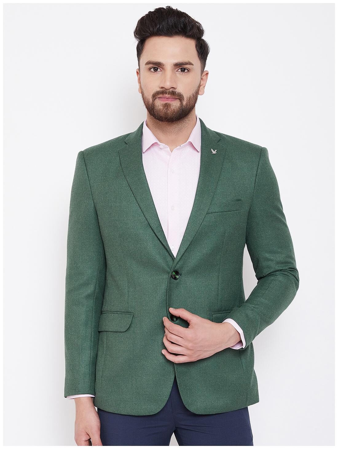 

CANARY LONDON Men Green Solid Slim fit Single Breasted Blazer