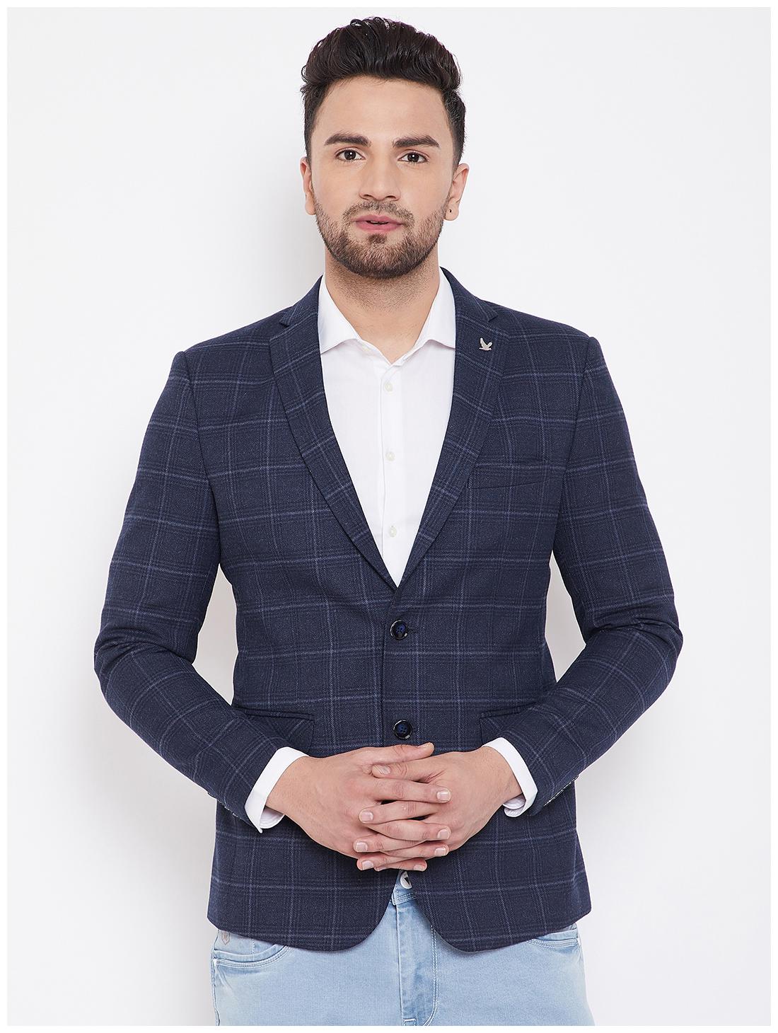 

CANARY LONDON Men Blue Checked Slim fit Single Breasted Blazer