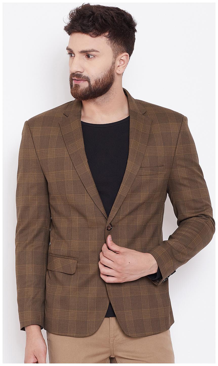 

CANARY LONDON Men Brown Checked Slim fit Single Breasted Blazer