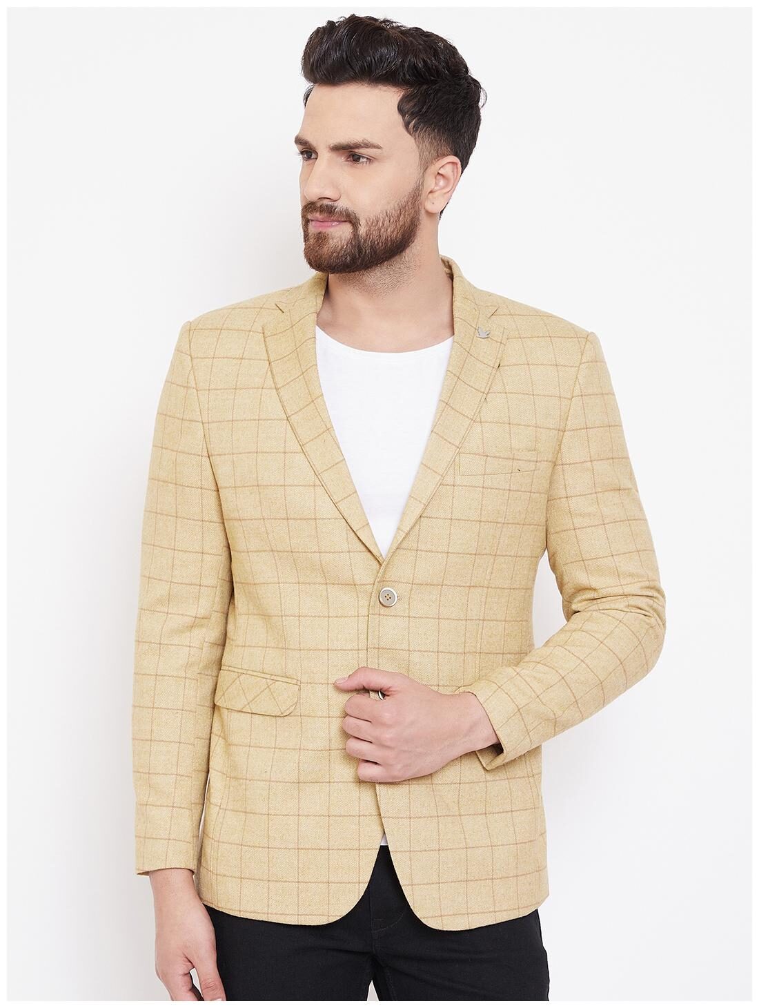 

CANARY LONDON Men Beige Checked Slim fit Single Breasted Blazer