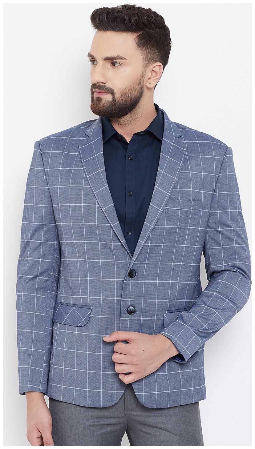 

CANARY LONDON Men Blue Checked Slim fit Single Breasted Blazer