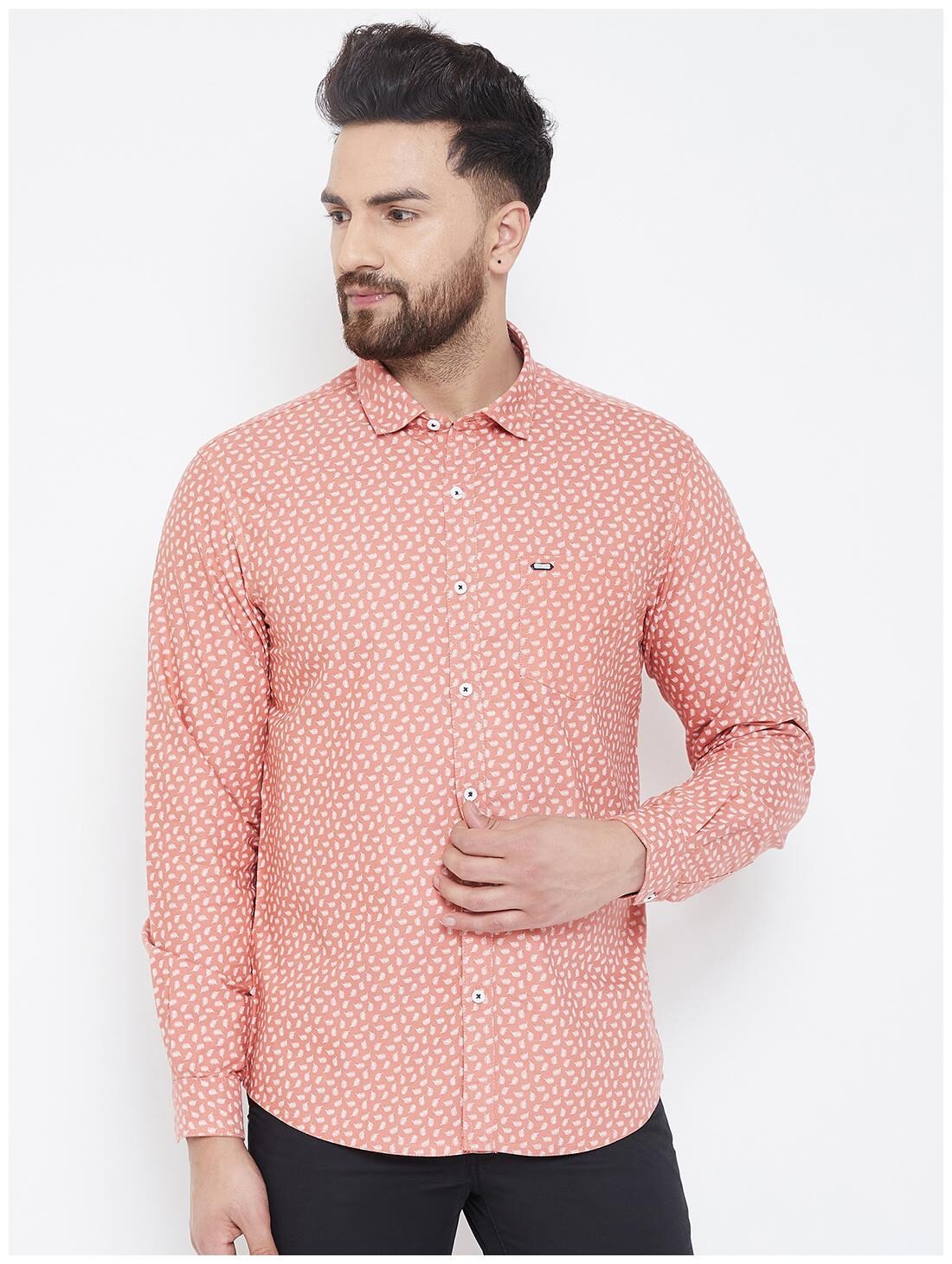 

CANARY LONDON Men Peach Printed Slim Fit Casual Shirt