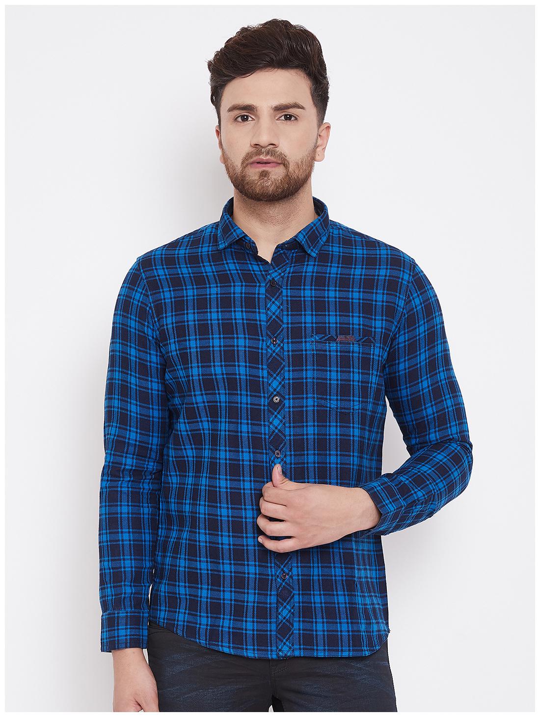 

CANARY LONDON Men Blue Checked Slim Fit Casual Shirt