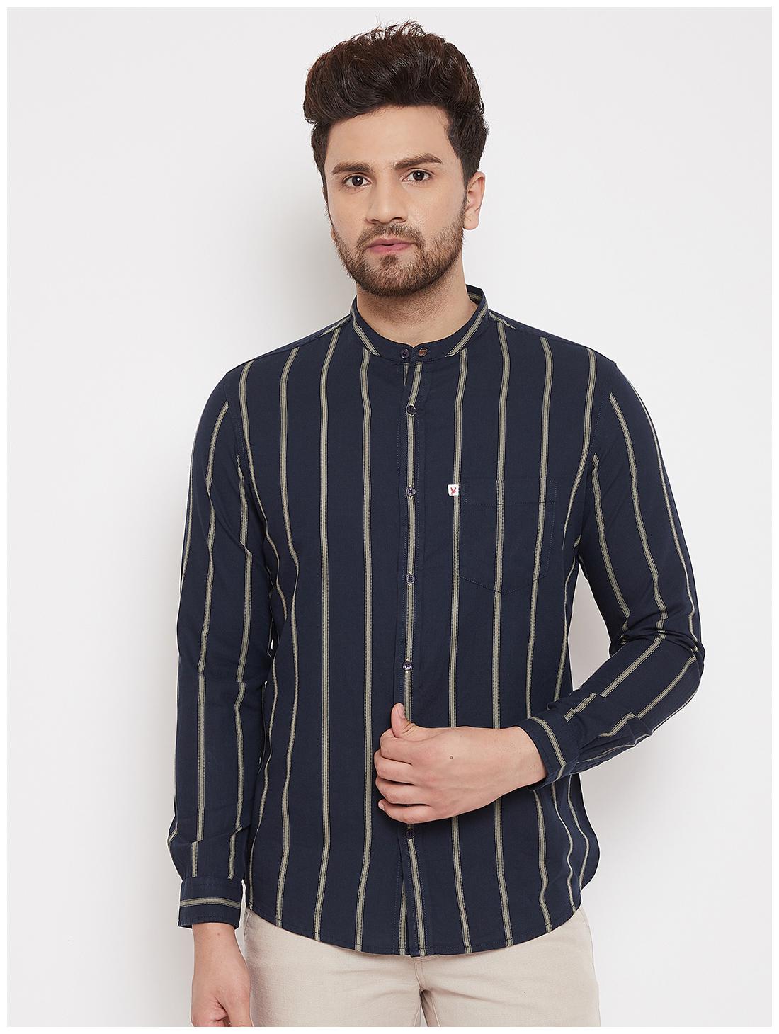 

CANARY LONDON Men Navy Blue Vertical Stripes Slim Fit Casual Shirt
