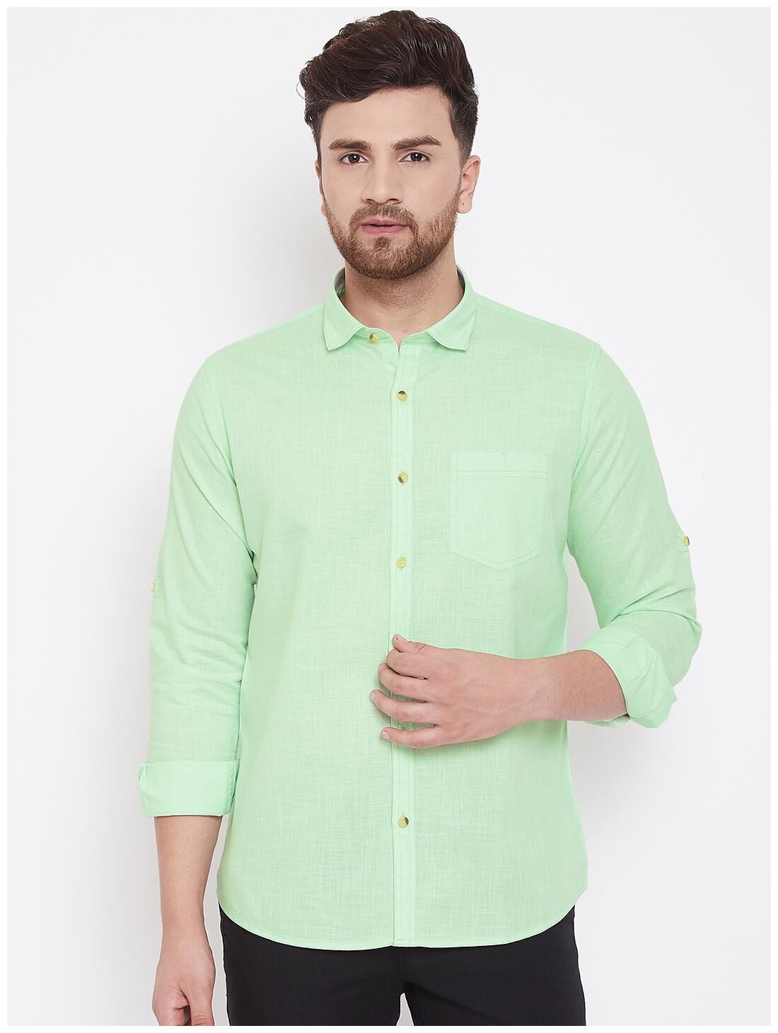 

CANARY LONDON Men Green Solid Slim Fit Casual Shirt
