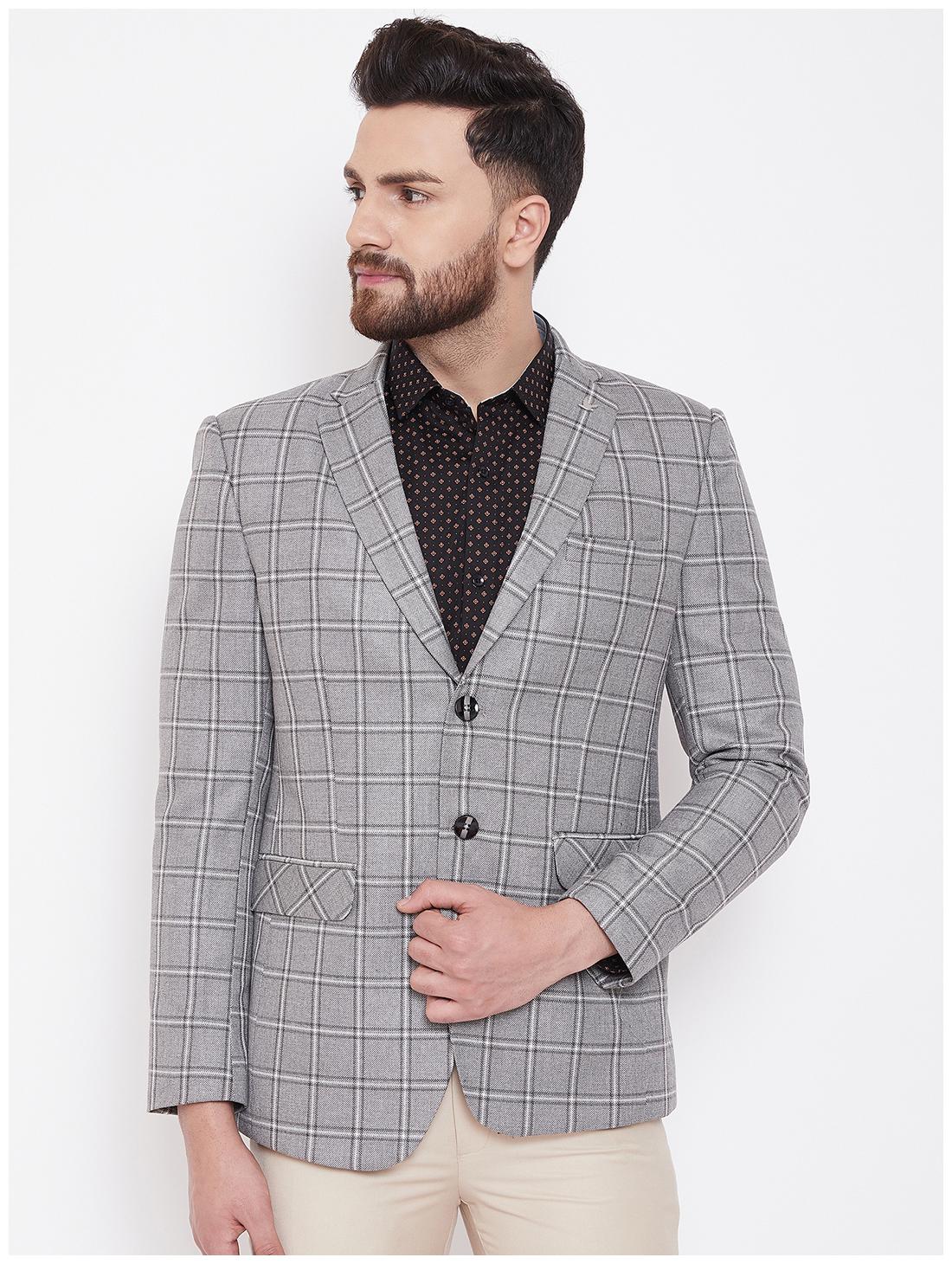 

CANARY LONDON Men Grey Checked Slim fit Single Breasted Blazer