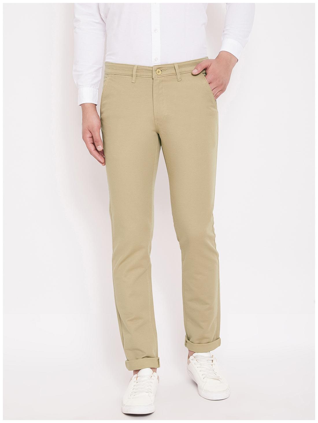 

CANARY LONDON Men Beige Textured Slim fit Wrinkle free Chinos