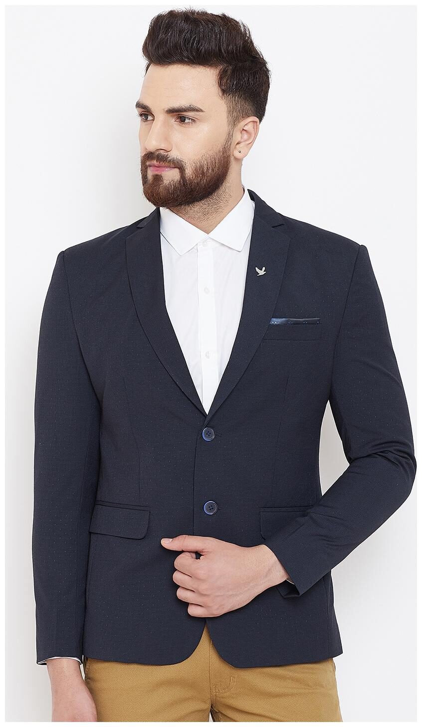 

CANARY LONDON Men Blue Textured Slim fit Single Breasted Blazer