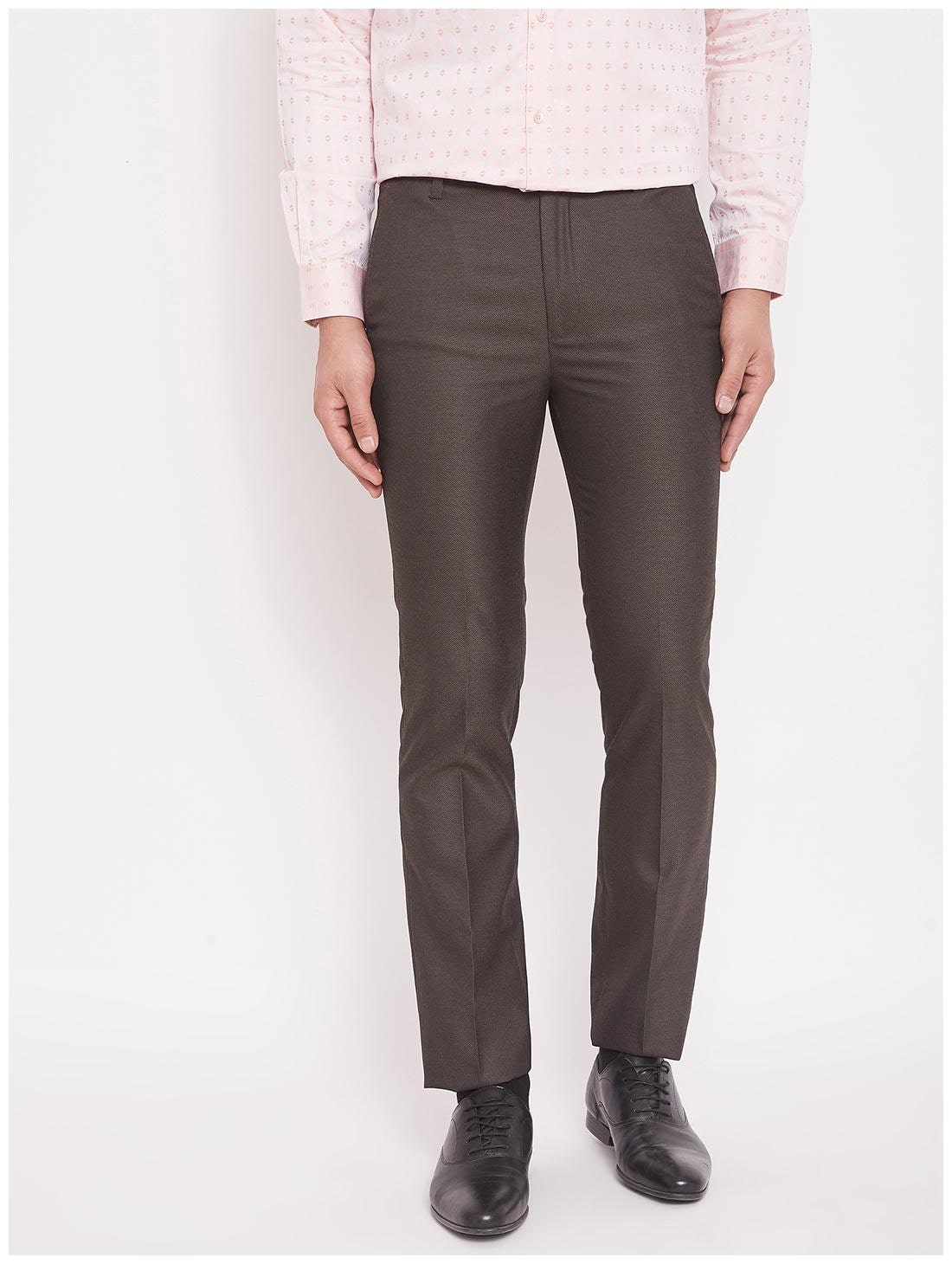 

CANARY LONDON Men Textured Slim Fit Formal Trouser - Brown