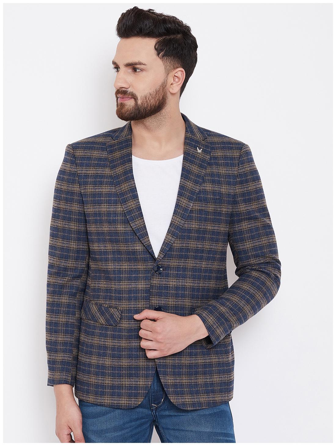 

CANARY LONDON Men Blue Checked Slim fit Single Breasted Blazer