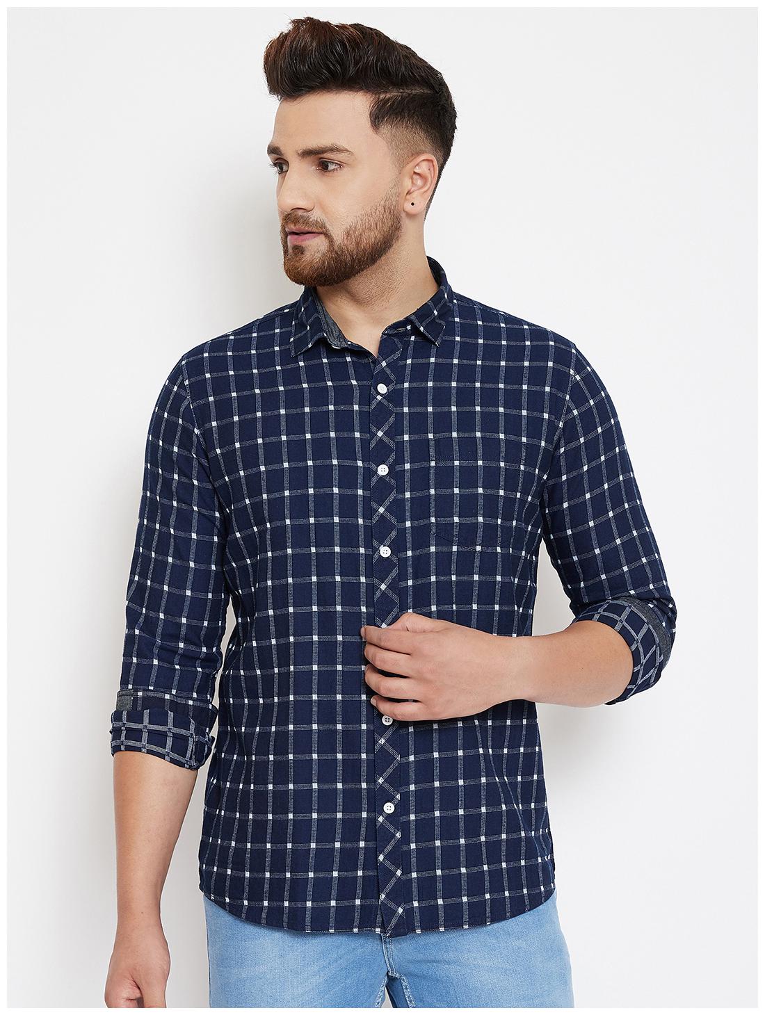 

CANARY LONDON Men Navy Blue Checked Slim Fit Casual Shirt