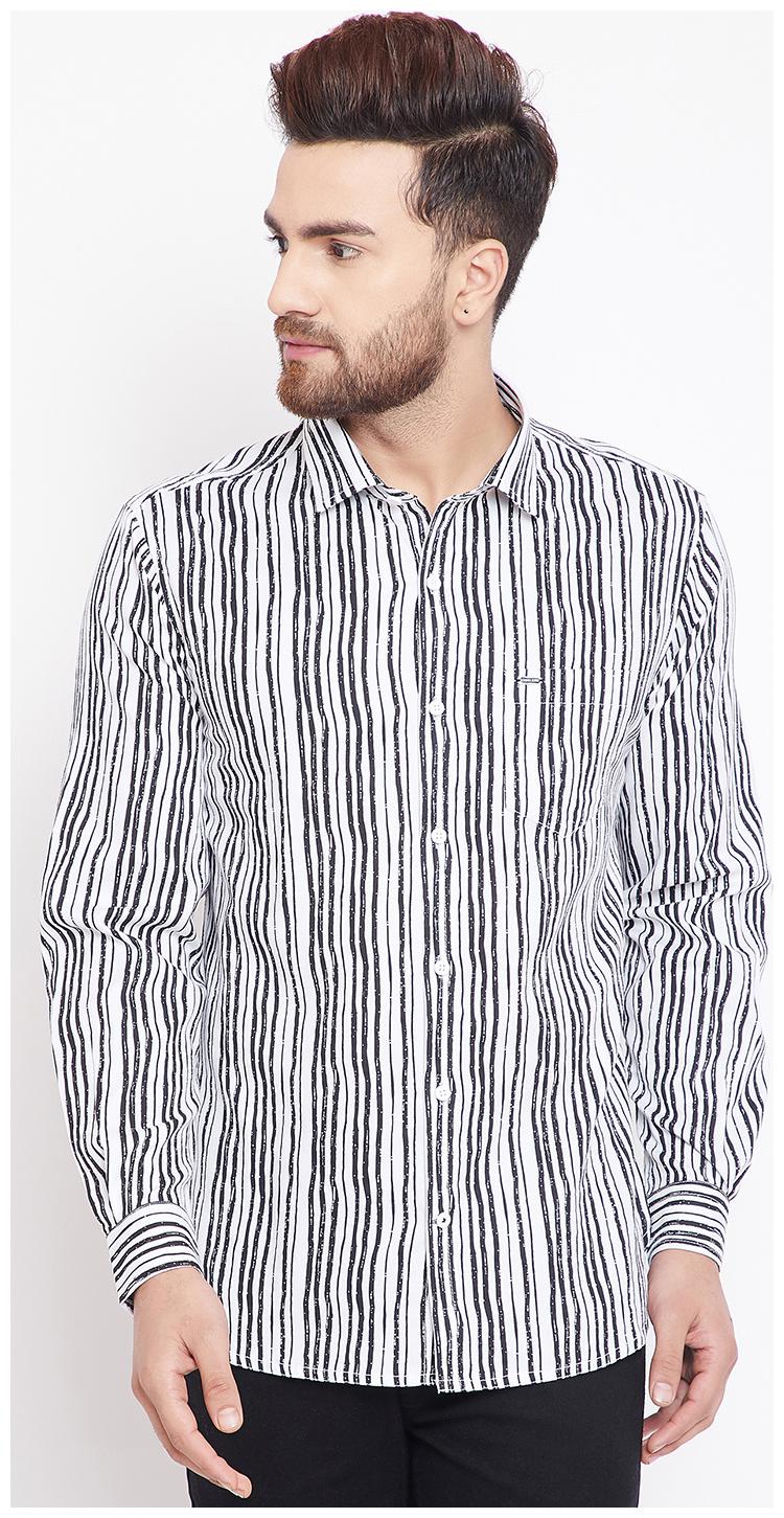 

CANARY LONDON Men Black White Vertical Stripes Slim Fit Casual Shirt