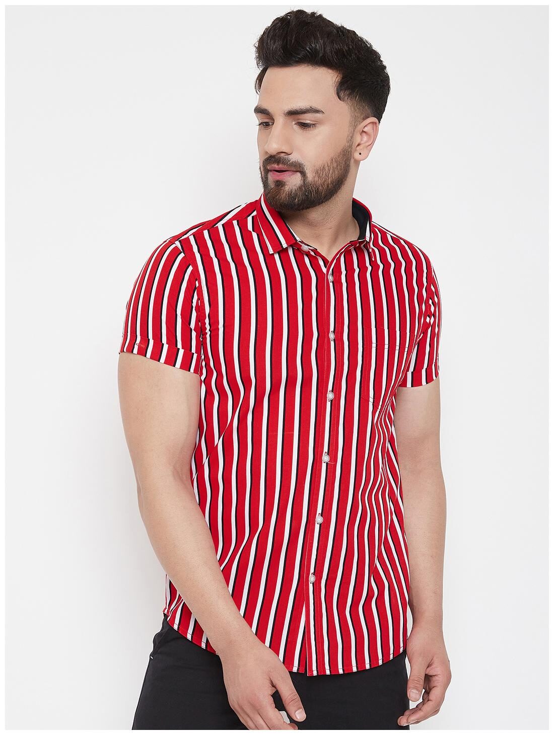 

CANARY LONDON Men Red Vertical Stripes Slim Fit Casual Shirt