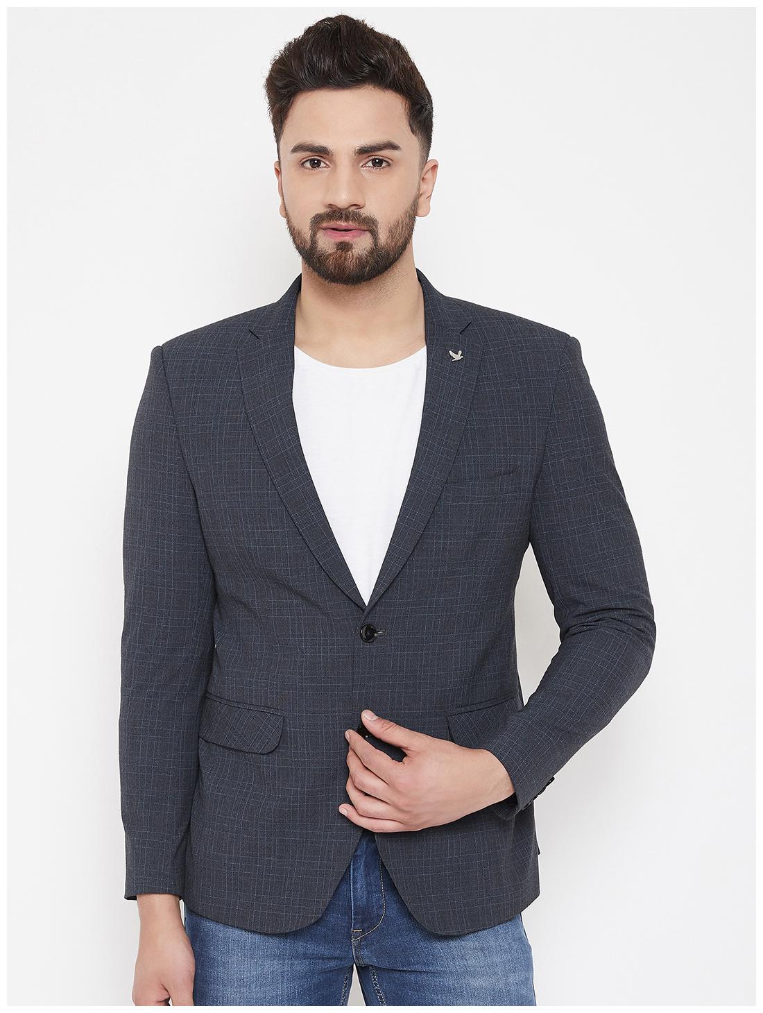 

CANARY LONDON Men Navy blue Checked Slim fit Single Breasted Blazer