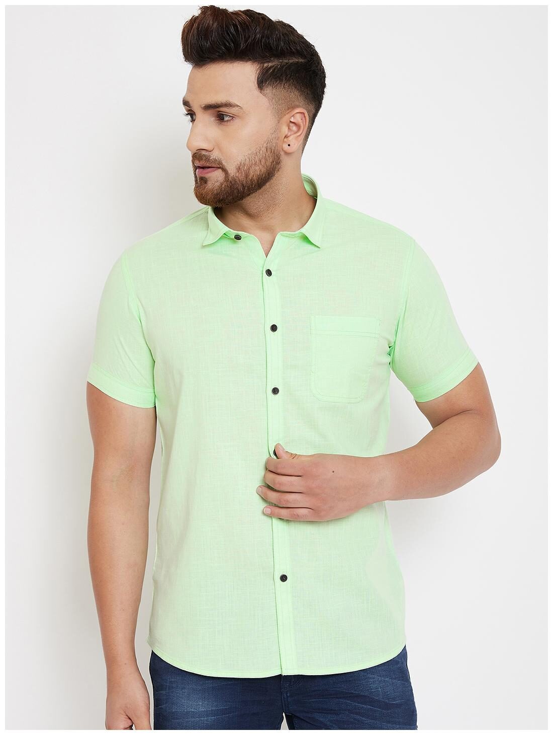 

CANARY LONDON Men Green Solid Slim Fit Casual Shirt