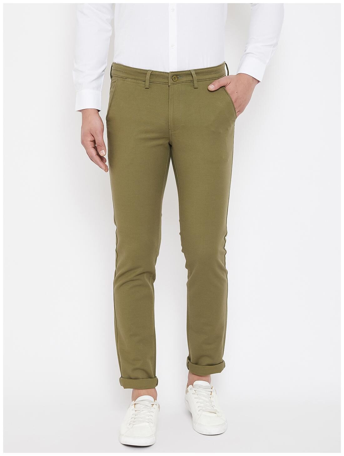

CANARY LONDON Men Olive Solid Slim fit Chinos