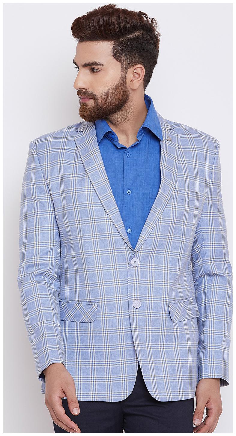 

CANARY LONDON Men Blue Checked Slim fit Single Breasted Blazer