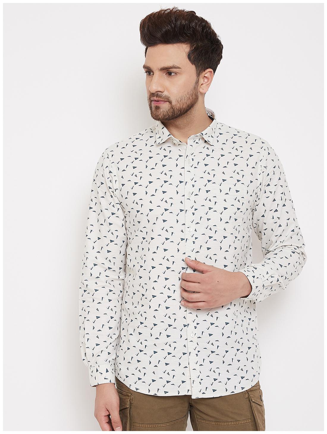 

CANARY LONDON Men Cream Printed Slim Fit Casual Shirt
