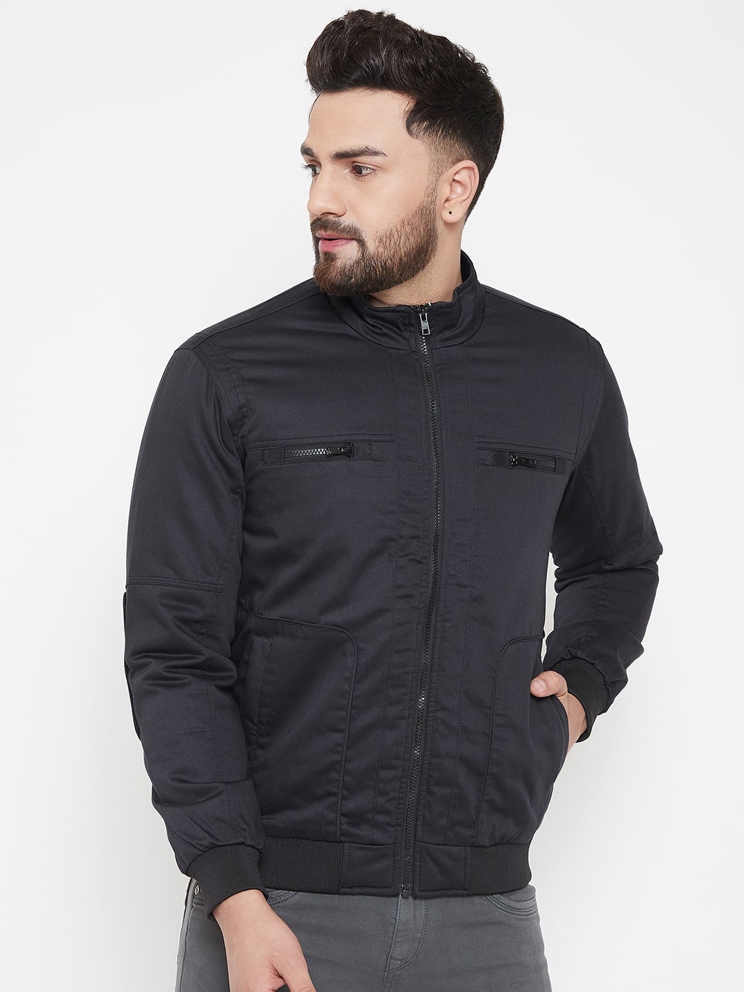 

CANARY LONDON Men Black Solid Biker jacket