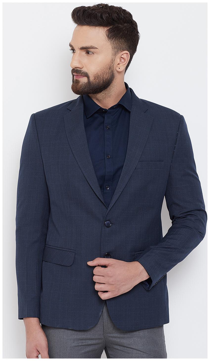 

CANARY LONDON Men Blue Checked Slim fit Single Breasted Blazer