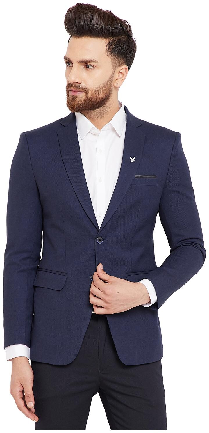 

CANARY LONDON Men Blue Textured Slim fit Single Breasted Blazer