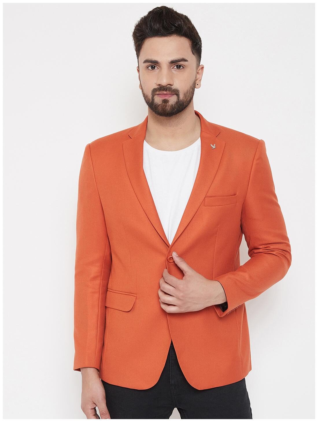 

CANARY LONDON Men Orange Solid Slim fit Single Breasted Blazer