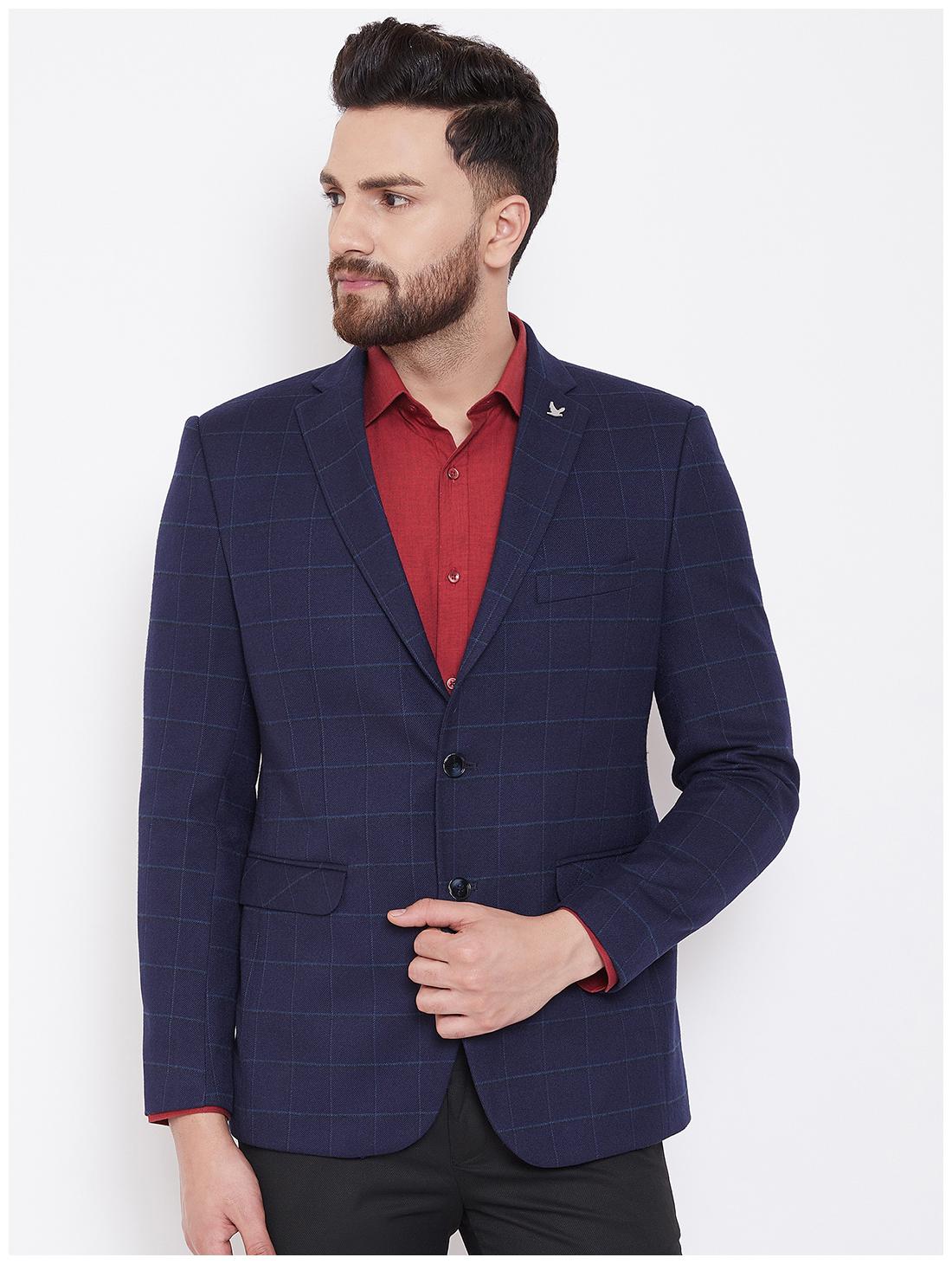 

CANARY LONDON Men Blue Checked Slim fit Single Breasted Blazer