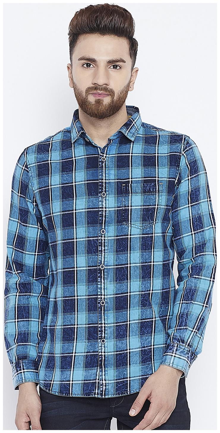 

Canary London Turquoise Indigo Checked Slim Fit Casual Shirt