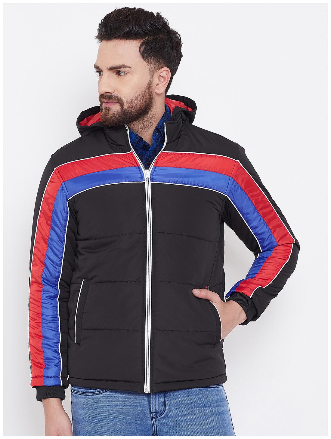 

Canary London Black Red Colorblock Hooded Casual Jacket