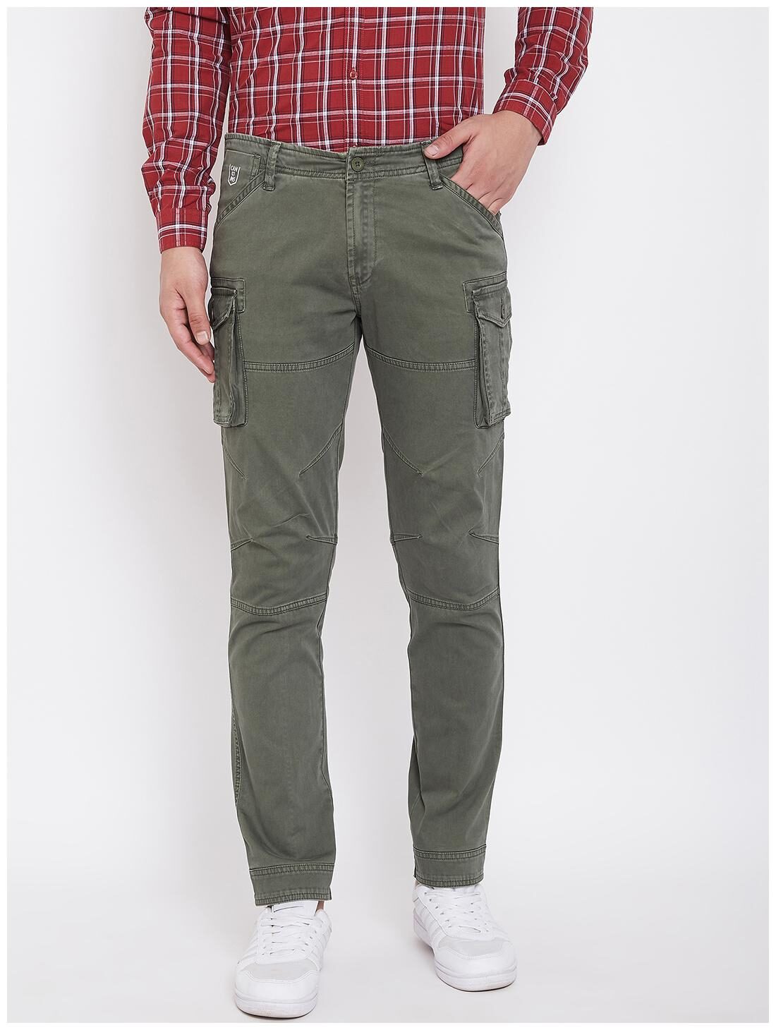 

CANARY LONDON Men Olive Solid Slim fit Cargos