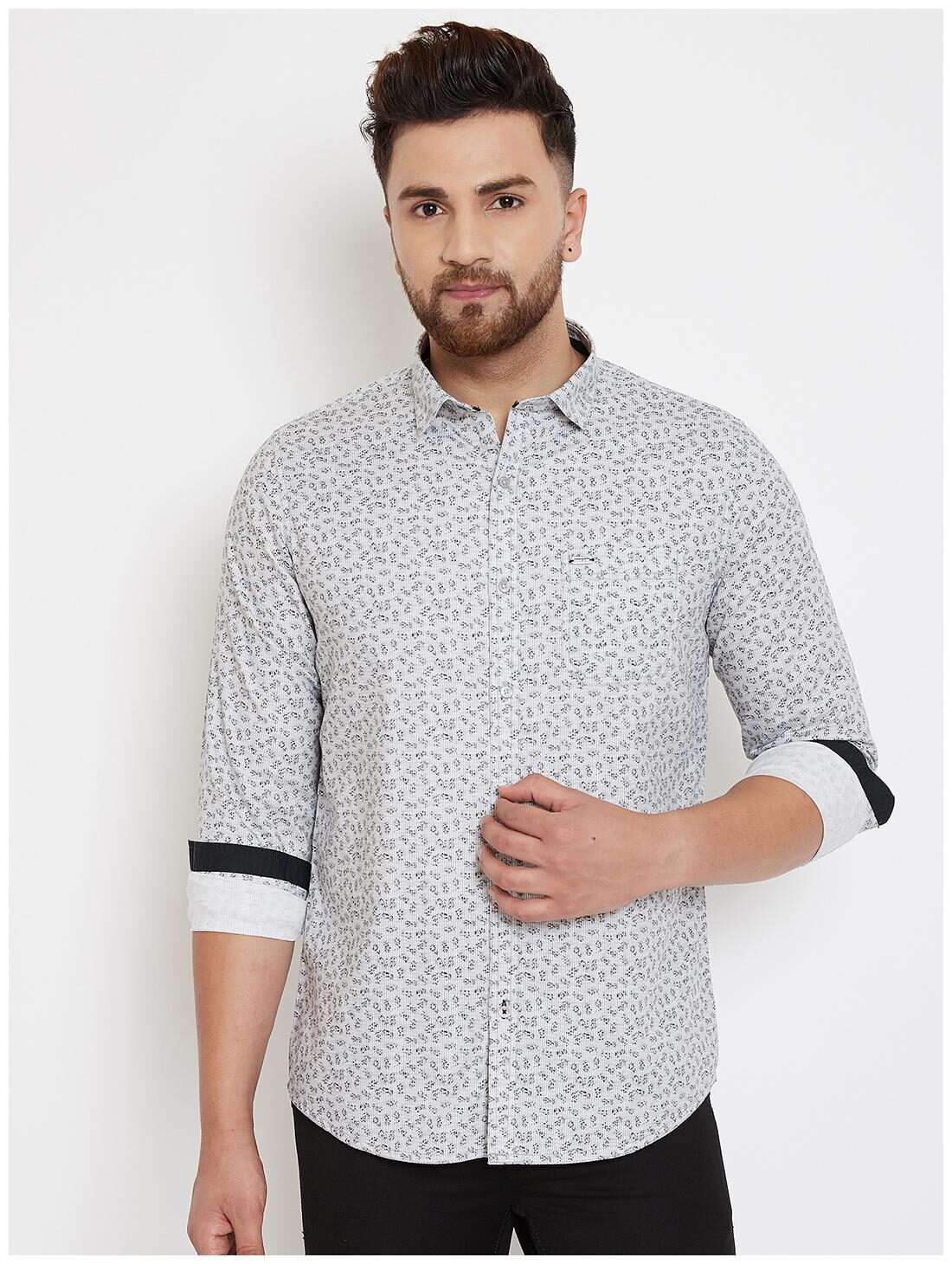 

CANARY LONDON Men Grey Printed Slim Fit Casual Shirt