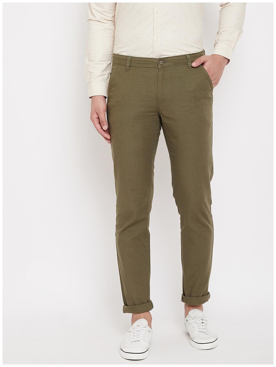 

CANARY LONDON Men Olive Solid Slim fit Chinos
