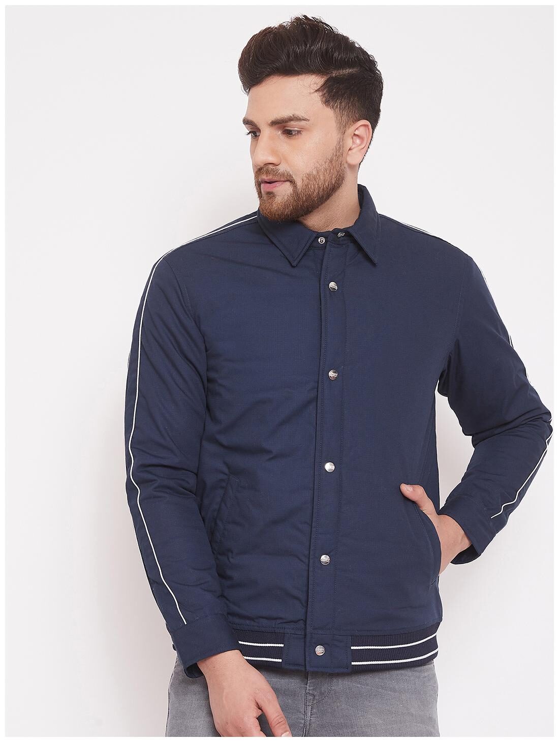 

CANARY LONDON Men Navy blue Solid Quilted jacket