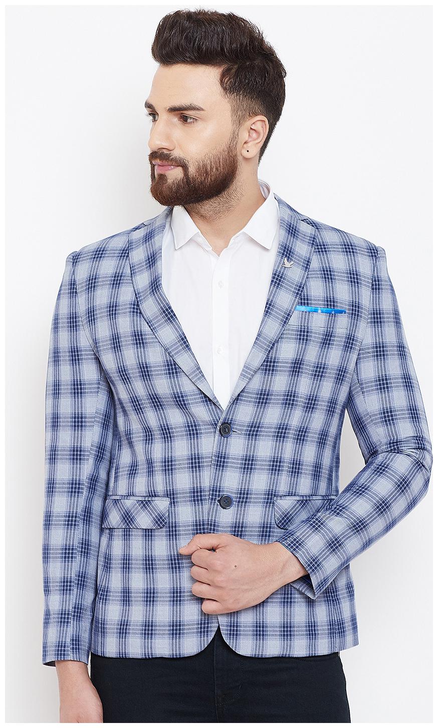 

CANARY LONDON Men Grey Checked Slim fit Single Breasted Blazer