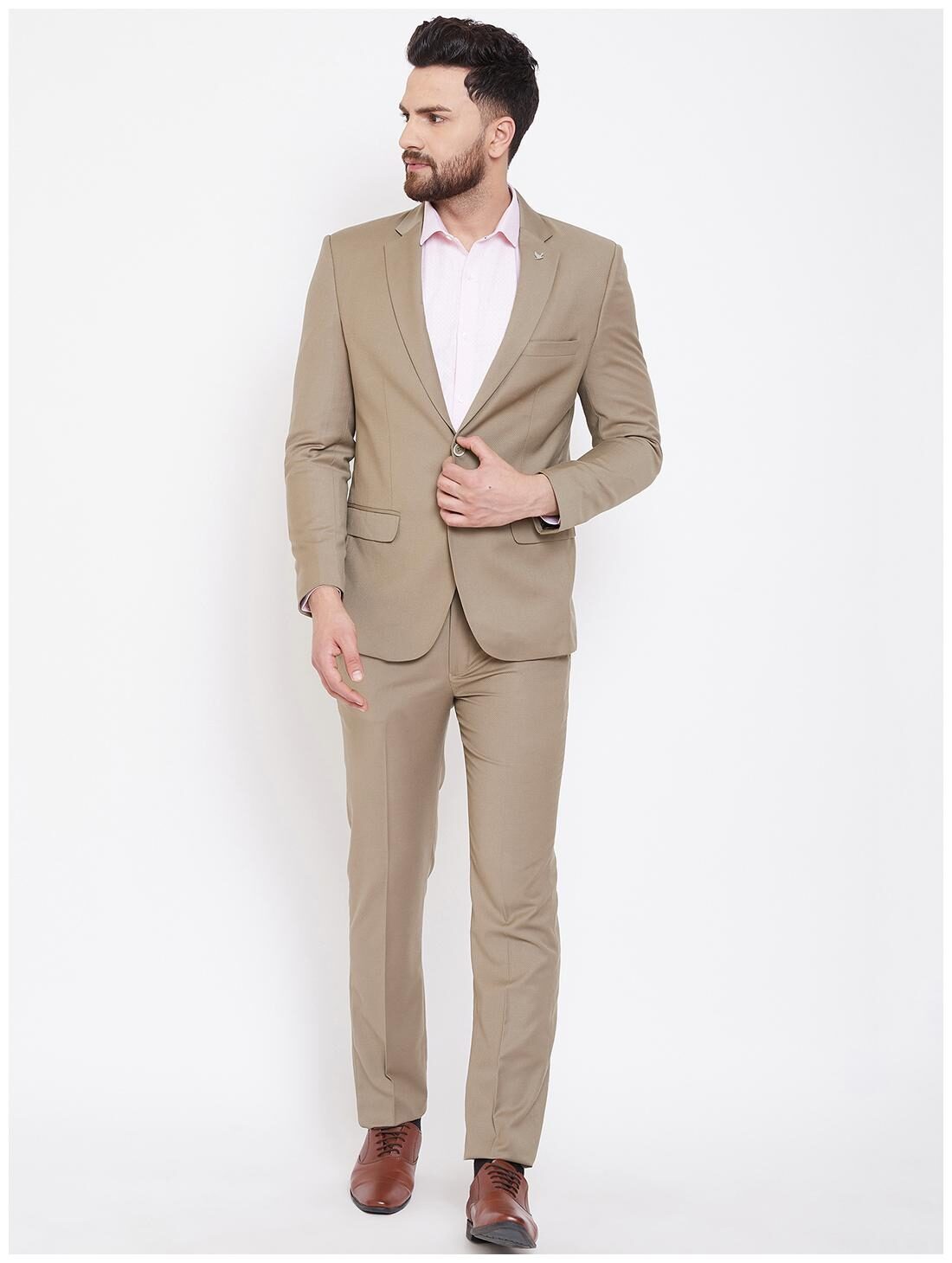 

CANARY LONDON Men Polyviscose Textured Blazer and Trouser Beige