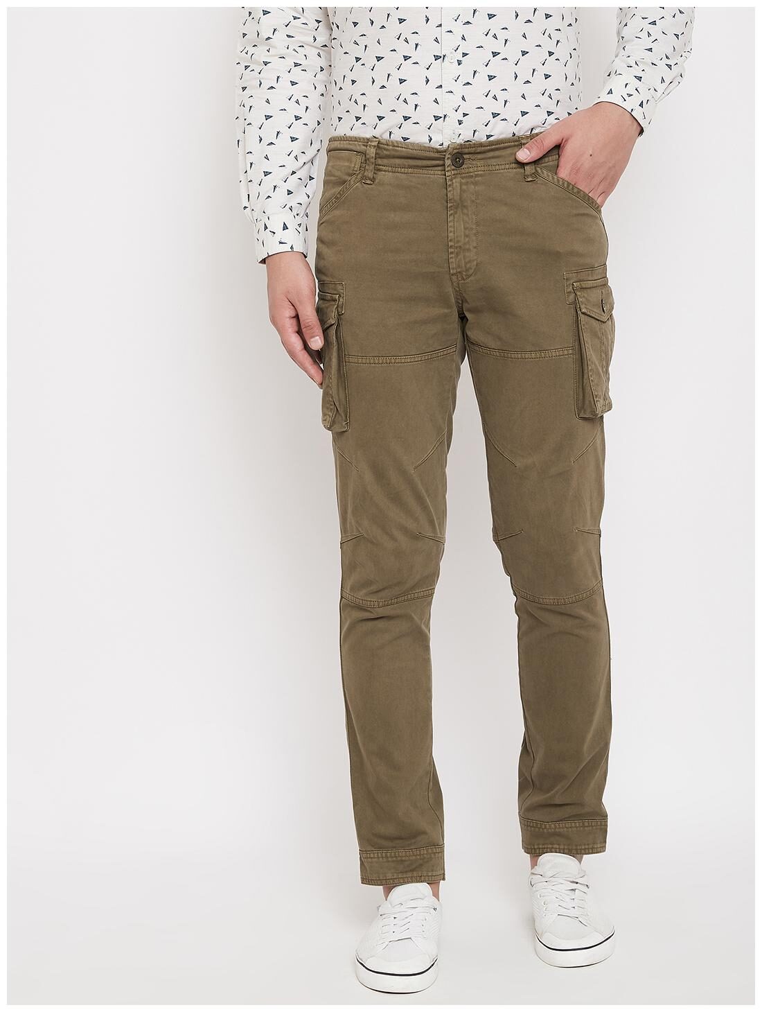 

CANARY LONDON Men Green Solid Slim fit Cargos