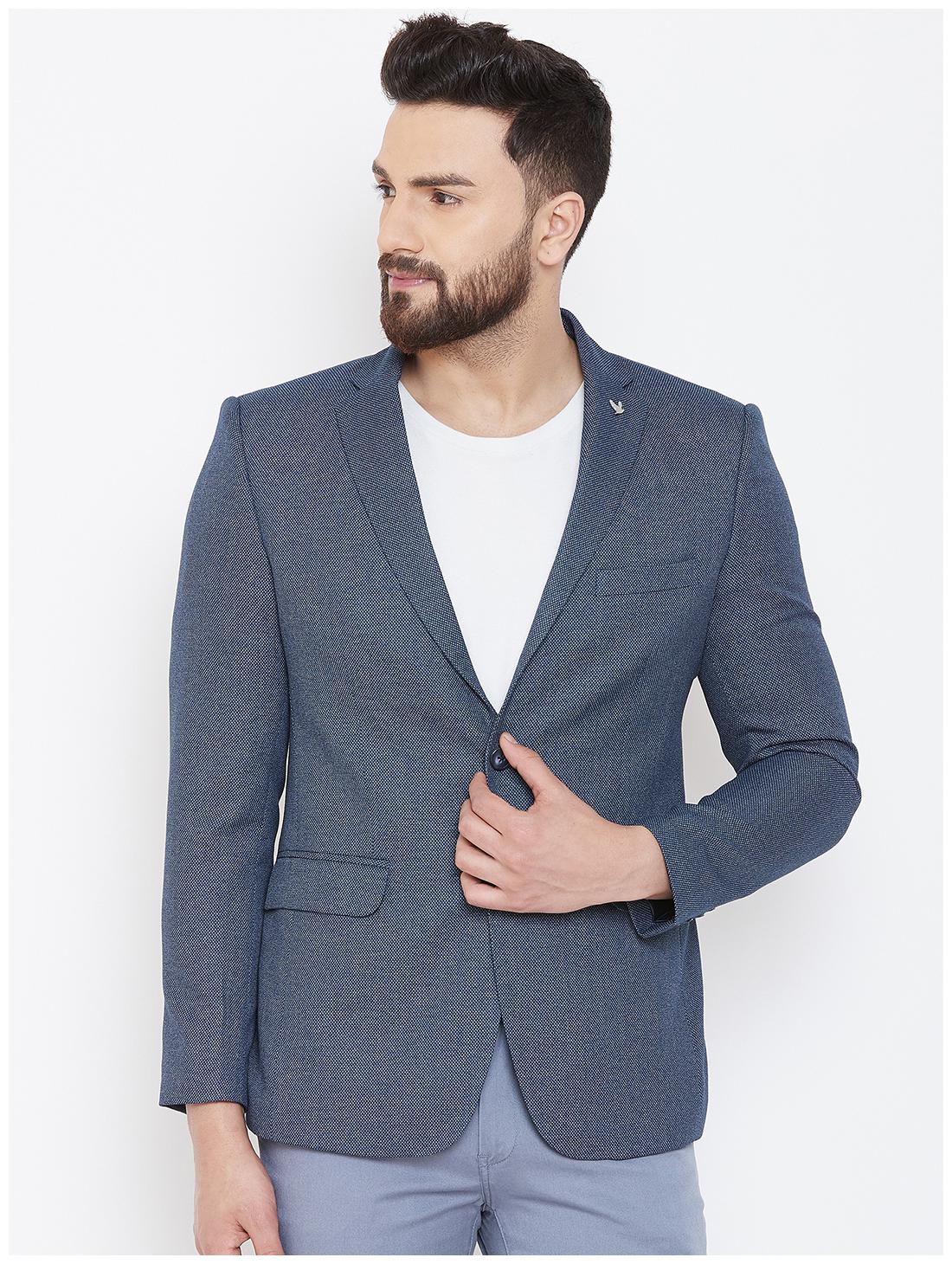 

CANARY LONDON Men Blue Textured Slim fit Single Breasted Blazer