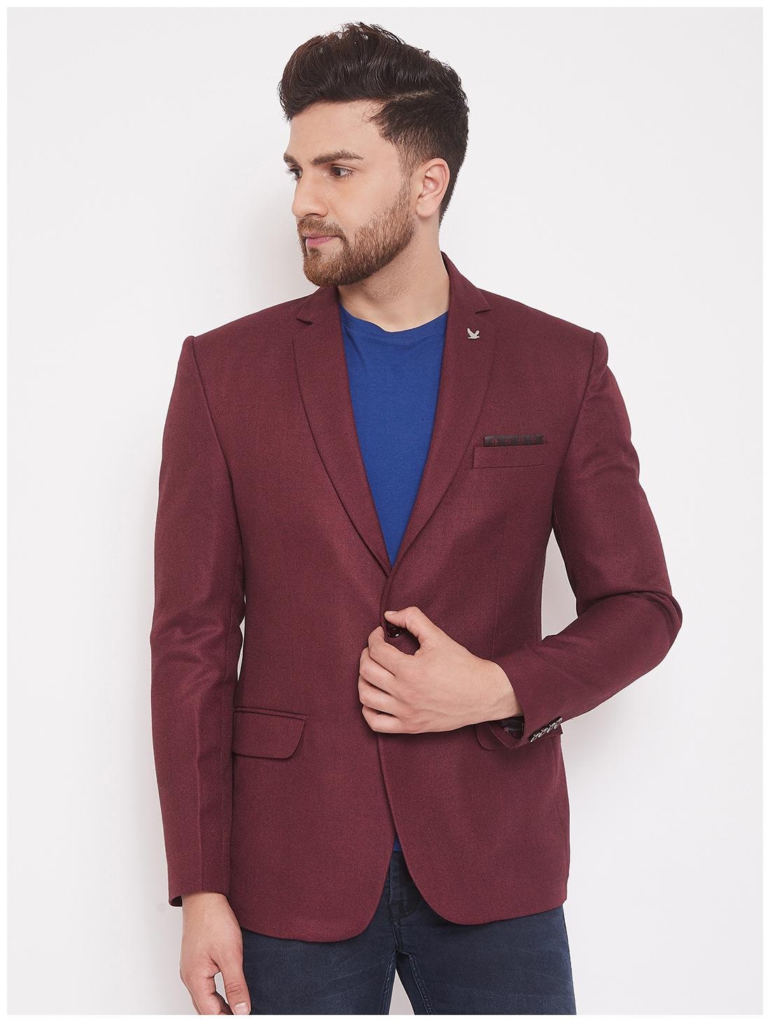 

CANARY LONDON Men Maroon Solid Slim fit Single Breasted Blazer