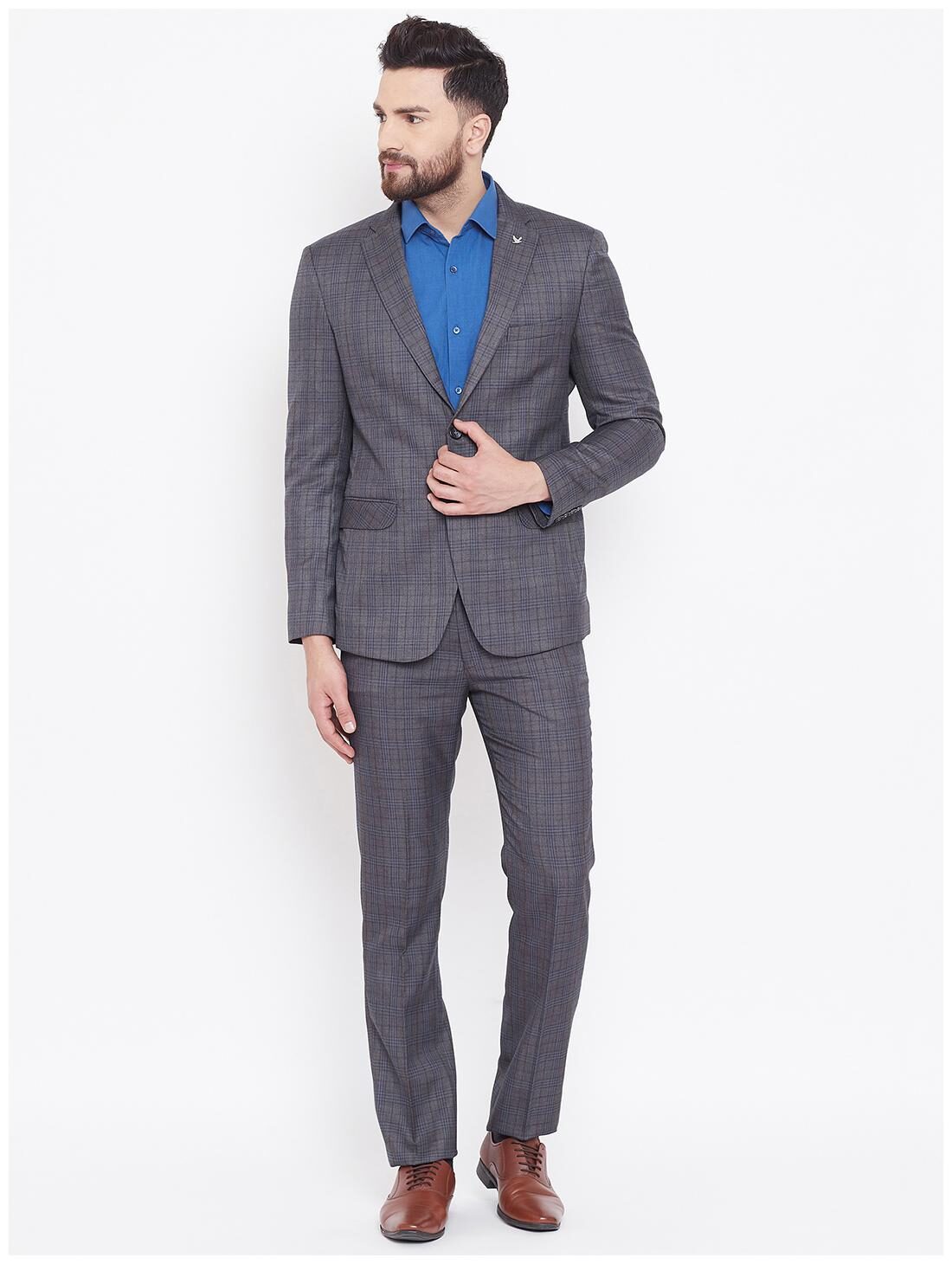 

CANARY LONDON Men Polyviscose Checked Blazer and Trouser Grey