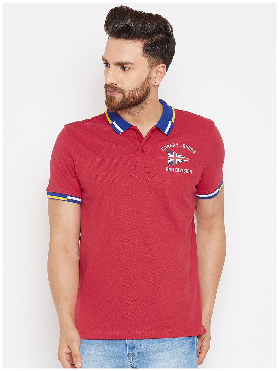 

CANARY LONDON Men Red Slim fit Cotton Blend Polo collar T-Shirt - Pack Of 1