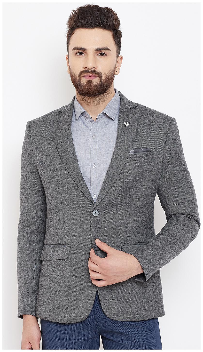 

CANARY LONDON Men Grey Textured Slim fit Single Breasted Blazer